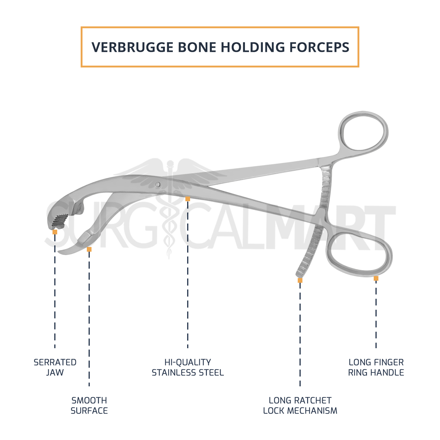 Verbrugge Bone Holding Forceps 10.5" One Serrated Jaw - Curved | SM1512 - Image 4