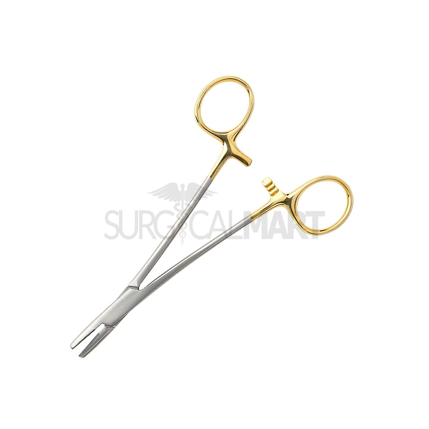 HTI T/C Fine Point Mayo Hegar Needle Holder – 5″ With Tungsten Carbide Inserts, Gold Rings